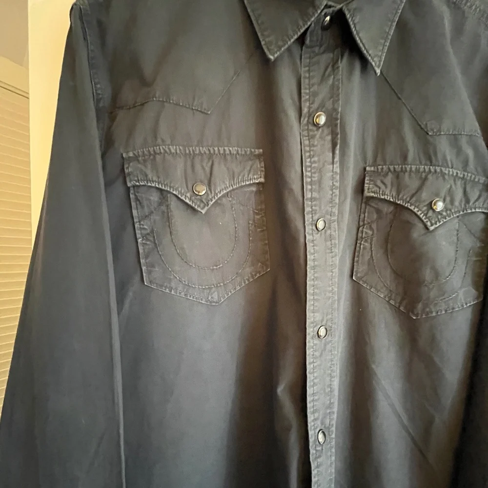 True Religion MENS Black Cotton Snap Front Western Shirt Size XXL